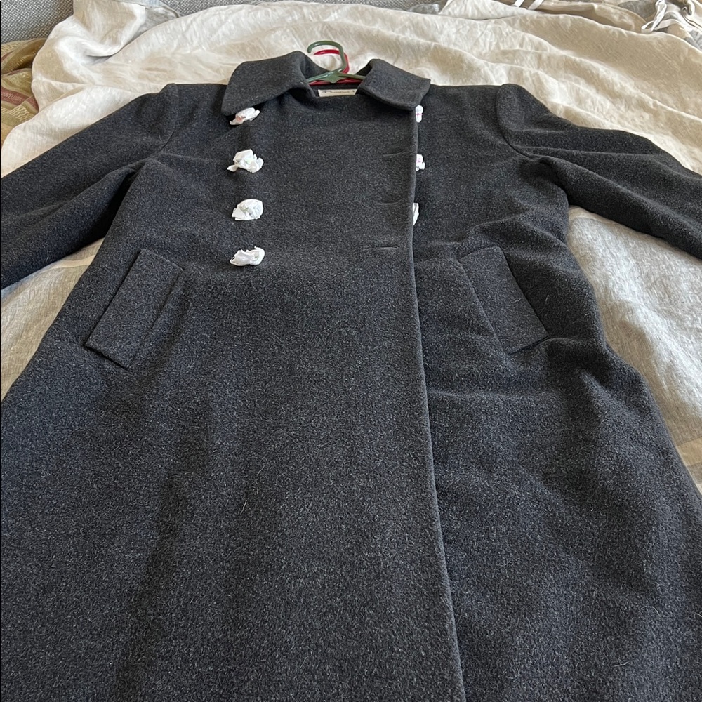 Dior Charcoal Wool Pea Coat with Hidden Closure